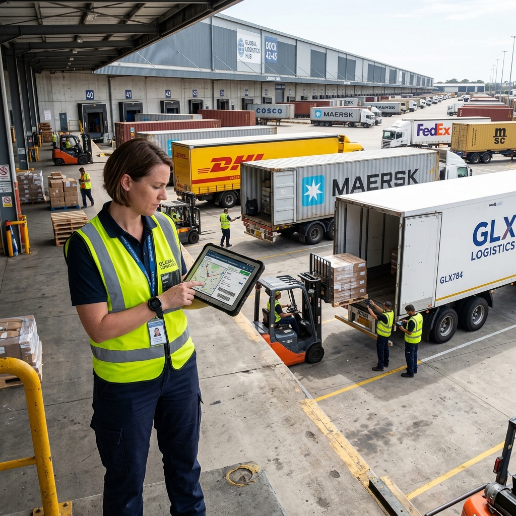 Logistics coordinator managing freight at loading dock
